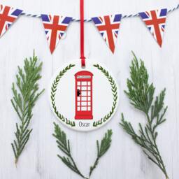 Personalized London Red Telephone Booth Christmas Ornament - thumbnail 2