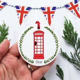Personalized London Red Telephone Booth Christmas Ornament - thumbnail 1