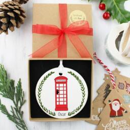 Personalized London Red Telephone Booth Christmas Ornament - thumbnail 3