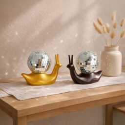 Mirror Mosaic Snail Decor - Disco Ball Ornament Gold & Mahogany Sculpture Glam Home Unique Gift For Her - thumbnail 2