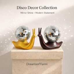 Mirror Mosaic Snail Decor - Disco Ball Ornament Gold & Mahogany Sculpture Glam Home Unique Gift For Her - thumbnail 3