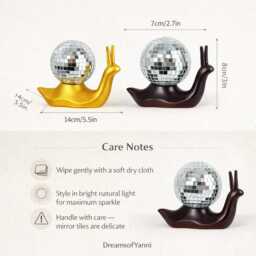 Mirror Mosaic Snail Decor - Disco Ball Ornament Gold & Mahogany Sculpture Glam Home Unique Gift For Her - thumbnail 4