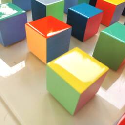 Long Narrow Wood Wall Art, Hand Painted Colorful Cube Mosaic, 3D Geometric Resin Sculpture, Modern Acrylic Panel Decor - thumbnail 4