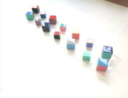 Long Narrow Wood Wall Art, Hand Painted Colorful Cube Mosaic, 3D Geometric Resin Sculpture, Modern Acrylic Panel Decor