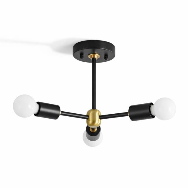 3 Light Black & Gold Semi Flush Ceiling - Exposed Bulb Fixture - image 1