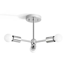 3 Light Black & Gold Semi Flush Ceiling - Exposed Bulb Fixture - thumbnail 4