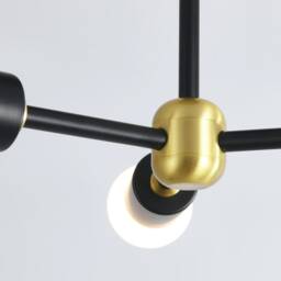 3 Light Black & Gold Semi Flush Ceiling - Exposed Bulb Fixture - thumbnail 3