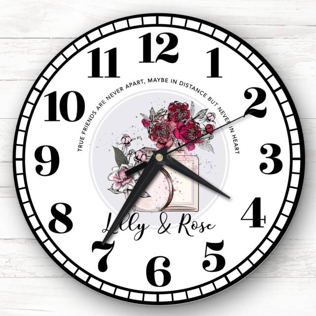 Best Friends Pink Floral Perfume Bottles Personalised Gift Clock - image 1
