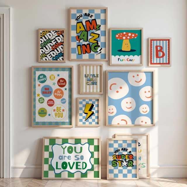 Boys Gallery Wall, Cool Boys Bedroom Prints, Set Of 2 3 4 6 8 10, Retro, Smile, Positive Affirmation, Personalised Name, Playroom Prints - image 1