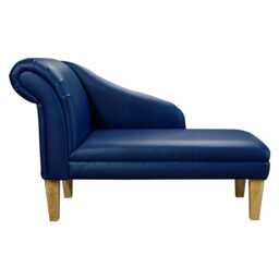 Navy Contract Vinyl Chaise Longue - Blue Indoor Sofa Lounger Handmade in Britain - thumbnail 3