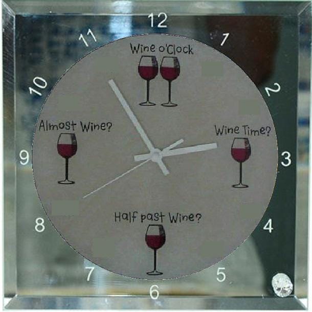 Wine O'clock Time - Glass Desk Clock 20cm X Gift Or Self Treat For Any Wine Lover Drinker Connoisseur