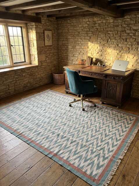 Modern Grey Tribal Cotton Rug - Chevron Flatweave Area For Scandinavian & Contemporary Homes in Custom Designs - image 1