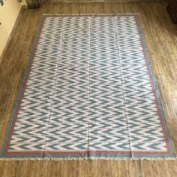 Modern Grey Tribal Cotton Rug - Chevron Flatweave Area For Scandinavian & Contemporary Homes in Custom Designs - thumbnail 2