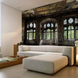 Ancient Castle Wall Mural Wallpaper For Living Room Interior Of Old Abandoned Self-Adhesive Large Wallpaper Dark Removable - thumbnail 3