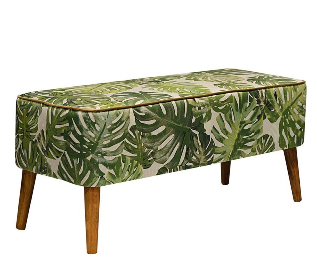 Mr M Monstera Bench, Bedroom Bench, Upholstered Comfortable Entryway Modern Loft Style, Tropical Botanical Style - image 1
