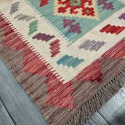 Multicolour Runner Rug, Handmade Artisan Afghan Turkish Scandinavian Navajo Bohemian Flatweave Wool Kilim 202x79 cm - thumbnail 2