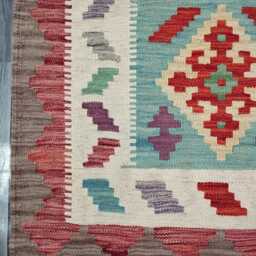Multicolour Runner Rug, Handmade Artisan Afghan Turkish Scandinavian Navajo Bohemian Flatweave Wool Kilim 202x79 cm - thumbnail 4