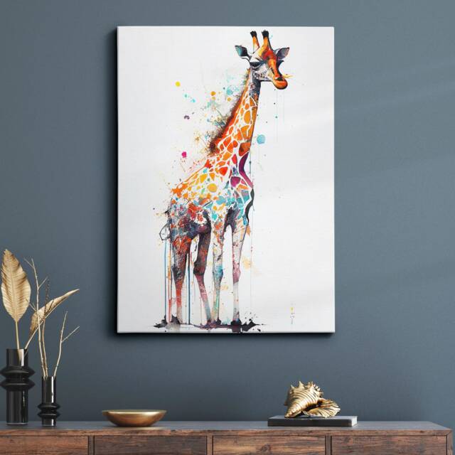 Colorful Giraffe Body Abstract Oil Painting Splatter Style Wall Art, Framed Canvas Poster Print, Home Kitchen Office Room Decor, Gifts - image 1