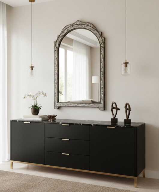 Arched Wall Mirror - Vanity Cow Bone Inlay - image 1