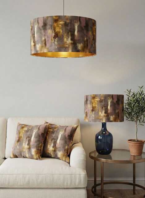 Handmade By Order Mink Pink & Gold Texture Abstract Art Design Print On Velvet Drum Lamp Shade Pendant Light All Shapes Sizes - image 1