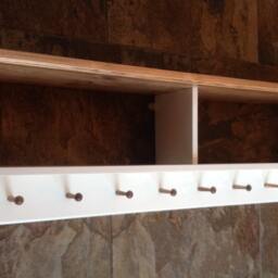 Wide Painted Hat & Coat Rack With Shelf. Wall Mounted Solid Wood Display Shelves Wooden Peg Board For Hall Kitchen Bathroom Or Bedroom - thumbnail 2