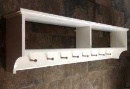 Wide Painted Hat & Coat Rack With Shelf. Wall Mounted Solid Wood Display Shelves Wooden Peg Board For Hall Kitchen Bathroom Or Bedroom - thumbnail 1