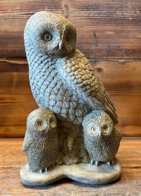 Stone Garden Large Owl Family Wildlife Gift Concrete Statue Ornament - image 1