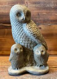 Stone Garden Large Owl Family Wildlife Gift Concrete Statue Ornament - thumbnail 1