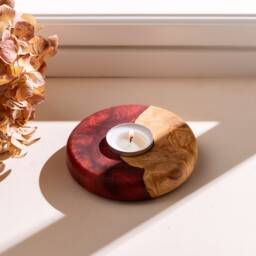 Handcrafted Olive Wood & Resin Tealight Holder, Modern Home Decor, Gift For Mom - thumbnail 2