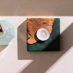 Handcrafted Olive Wood & Resin Tealight Holder, Modern Home Decor, Gift For Mom - thumbnail 4