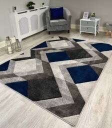 New Navy Blue Silver Grey Rugs Small Large Mats Modern Contemporary Design UK