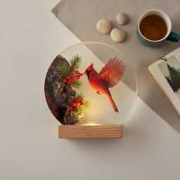 Majestic Cardinal Led Night Light, Unique Bird Art Resin Lamp, Christmas Woodland Decor, Nature Lover Gift, Tabletop Ornament - thumbnail 2