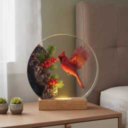 Majestic Cardinal Led Night Light, Unique Bird Art Resin Lamp, Christmas Woodland Decor, Nature Lover Gift, Tabletop Ornament - thumbnail 4