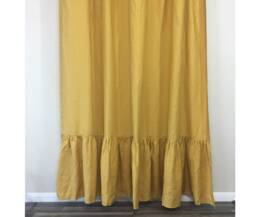 Mustard Gold Linen Shower Curtain With Mermaid Long Ruffles, Yellow Curtain, Gold, Custom Size Shower Curtain Extra Long, Wide - thumbnail 1