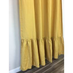 Mustard Gold Linen Shower Curtain With Mermaid Long Ruffles, Yellow Curtain, Gold, Custom Size Shower Curtain Extra Long, Wide - thumbnail 3
