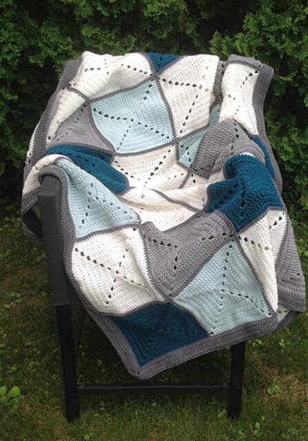 Grey & Teal Basic Granny Square Patchwork Crochet Blanket - image 1