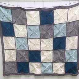 Grey & Teal Basic Granny Square Patchwork Crochet Blanket - thumbnail 2