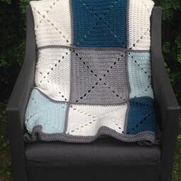 Grey & Teal Basic Granny Square Patchwork Crochet Blanket - thumbnail 3