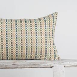 Woven Cotton Lumbar Pillow, Pastel Color Block Stripes, Bamboo Reverse - thumbnail 3