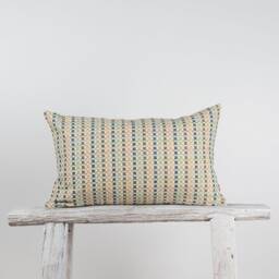 Woven Cotton Lumbar Pillow, Pastel Color Block Stripes, Bamboo Reverse