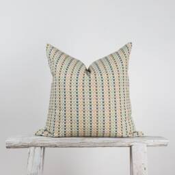 Woven Cotton Lumbar Pillow, Pastel Color Block Stripes, Bamboo Reverse - thumbnail 2