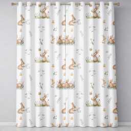 Watercolor Cute Bunny Rabbits Butterflies Wildflowers Seamless Pattern Readymade Eyelet Ring Top Thermal 100% Blackout Curtains - thumbnail 2