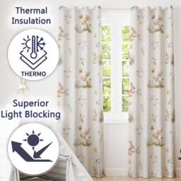 Watercolor Cute Bunny Rabbits Butterflies Wildflowers Seamless Pattern Readymade Eyelet Ring Top Thermal 100% Blackout Curtains - thumbnail 3