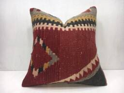 Handwoven Turkish Kilim Pillow Cover, Vintage Rustic Home Decor - 16x16 - thumbnail 1
