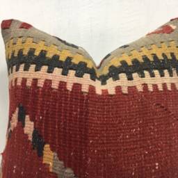 Handwoven Turkish Kilim Pillow Cover, Vintage Rustic Home Decor - 16x16 - thumbnail 2