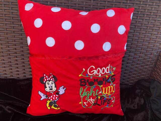 Reading Pillow, Girl Mouse Cushion, Red & White Book Childs Birthday Gift, Reading Gift - image 1