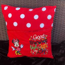 Reading Pillow, Girl Mouse Cushion, Red & White Book Childs Birthday Gift, Reading Gift - thumbnail 3