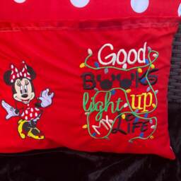 Reading Pillow, Girl Mouse Cushion, Red & White Book Childs Birthday Gift, Reading Gift - thumbnail 4