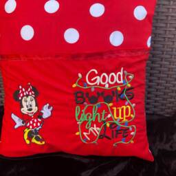 Reading Pillow, Girl Mouse Cushion, Red & White Book Childs Birthday Gift, Reading Gift - thumbnail 2