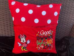 Reading Pillow, Girl Mouse Cushion, Red & White Book Childs Birthday Gift, Reading Gift